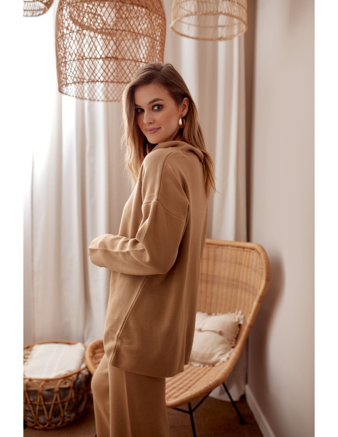 Set dama tricotat cu pantaloni cappuccino largi 222217 - Magazin online - Boutique